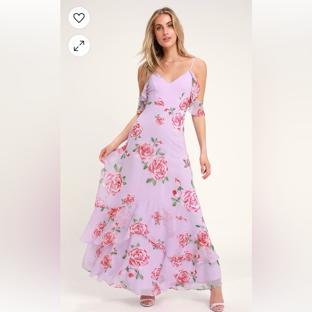Lulu's Lavender Floral Maxi Dress with Pink Roses
